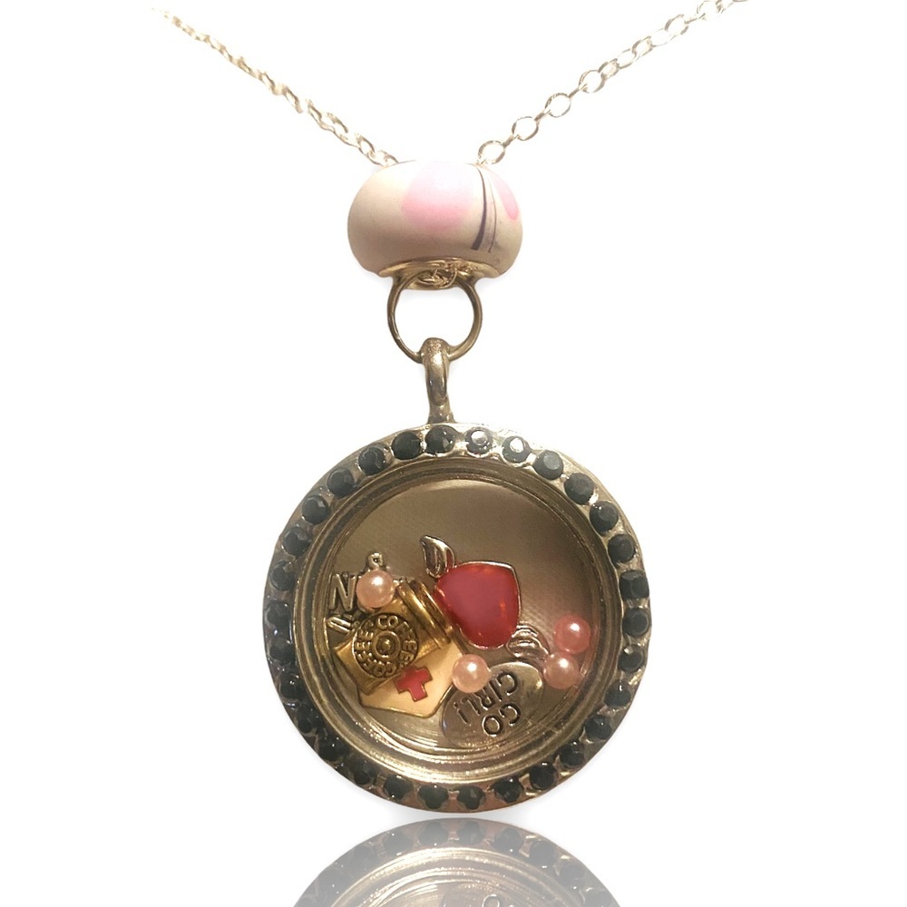 NURSE RN boutique charm circle locket pendant necklace + FREE CHARM EXTRAS!
